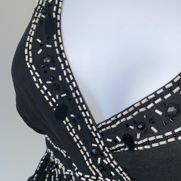 VINTAGE 90s/Y2K BLACK 100%SILK BEADED TANK ADJUSTABLE STRAPS&SIDE ZIPPER RETRO - Picture 2 of 10
